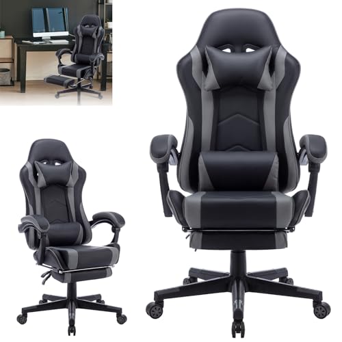 ACXIN Gaming Stuhl Drehbarer Computerstuhl PU Leder Bürostuhl mit Fußstütze, Lenden- & Abnehmbares Nackenkissen, Ergonomisch, Höhenverstellbar, bis 150kg von ACXIN