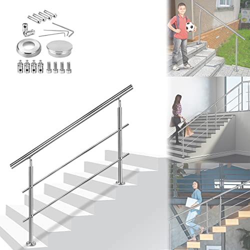 ACXIN Handlauf Geländer Treppengeländer Ø 42 mm Geländerstäben aus Edelstahl Terrassengeländer Bodenmontage Bausatz Treppen (120cm, 2 Querstreben) von ACXIN