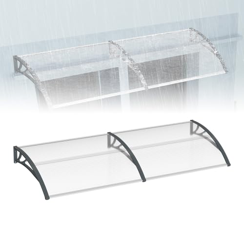 ACXIN Haustür Überdachung Pultbogenvordach Türdach Sonnenschutz aus Polycarbonat Vordach für Haustür Überdachung (100 x 300 cm, Grau) von ACXIN
