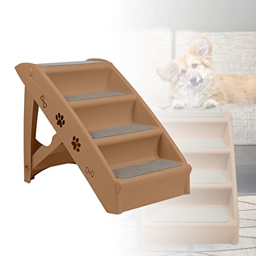 ACXIN Hundetreppe Klappbare Haustiertreppe 4 Stufen Katzentreppe mit Rutschfesten Stufen Hunderampe Hundetreppe bis zu 75kg Tiertreppe für Bett oder Sofa (Braun, 61x38x49cm, 1) von ACXIN
