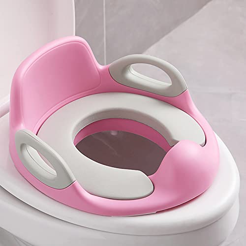 ACXIN Kinder Toilettensitz WC-Sitz für Junge und Mädchen Kindertoilettensitz für Kissengriff und Rückenlehne WC-Trainer für Runde und Ovale Toiletten, Rosa + Grau von ACXIN