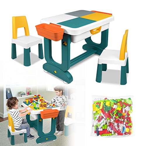 ACXIN Kindertisch mit Stühle Set Kindersitzgruppe Mehrzweck Spieltisch mit Stauraum Doppelseitiger Tischplatte Multifunktionaler Aktivitätstisch (mit Bausteinen) von ACXIN