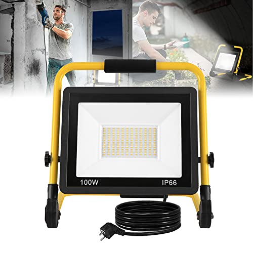 ACXIN LED Baustrahler, LED Arbeitsleuchte für Innendekoration, Baustelle, Werkstatt, Garten oder Garage, IP66 Wasserdicht, Kaltweißes, 100W 8500LM von ACXIN