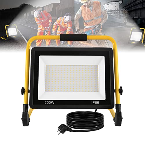 ACXIN LED Baustrahler, LED Arbeitsleuchte für Innendekoration, Baustelle, Werkstatt, Garten oder Garage, IP66 Wasserdicht, Kaltweißes, 200W 16000LM von ACXIN