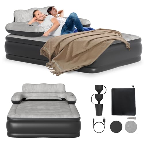 ACXIN Luftmatratze mit Kopfteil & Luftpumpe - 195 x 146 x 82.5 cm Aufblasbares Luftbett Selbstaufblasend Gästebett inkl. beflockte Oberfläche für Zuhause Camping Bett für 2 Personen bis 250kg von ACXIN