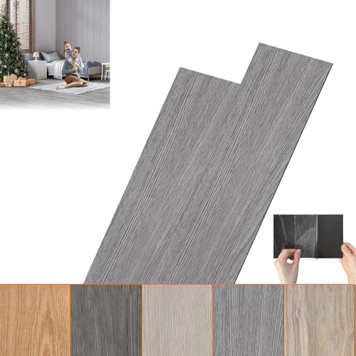 ACXIN PVC Bodenbelag, Vinylboden Selbstklebend Klick Vinylboden Laminat Klebevinyl, Holz-Effekt (Grau, 10 m²(72 stück)) von ACXIN