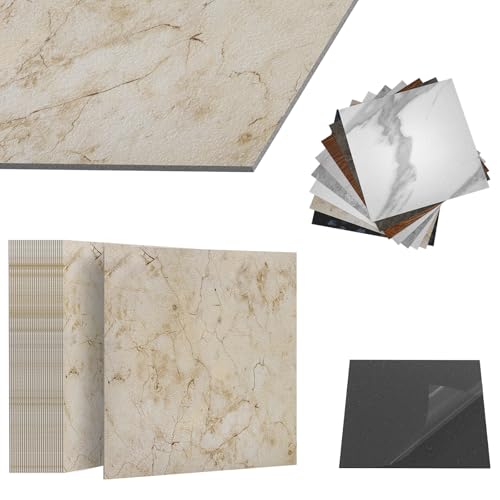 ACXIN PVC Bodenbelag Vinylboden Selbstklebend mit Fliesen-Optik, Klebefliesen Boden Wasserfest für Küche Bad Wohnzimmer (Beige-Marmoroptik, 10 m² Paket: 108 Fliesen) von ACXIN