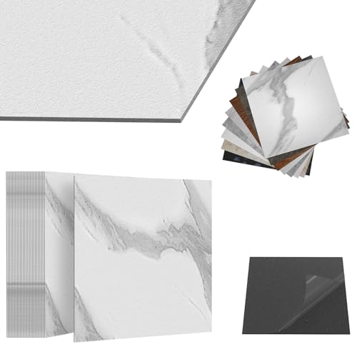 ACXIN PVC Bodenbelag Vinylboden Selbstklebend mit Fliesen-Optik, Klebefliesen Boden Wasserfest für Küche Bad Wohnzimmer (Weiß-Gemustert, 5 m² Paket: 54 Fliesen) von ACXIN