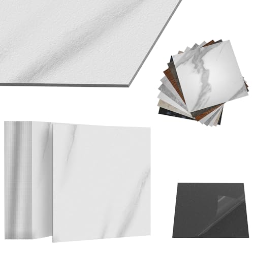 ACXIN PVC Bodenbelag Vinylboden Selbstklebend mit Fliesen-Optik, Klebefliesen Boden Wasserfest für Küche Bad Wohnzimmer (Weiß-Marmoroptik, 7,5 m² Paket: 81 Fliesen) von ACXIN