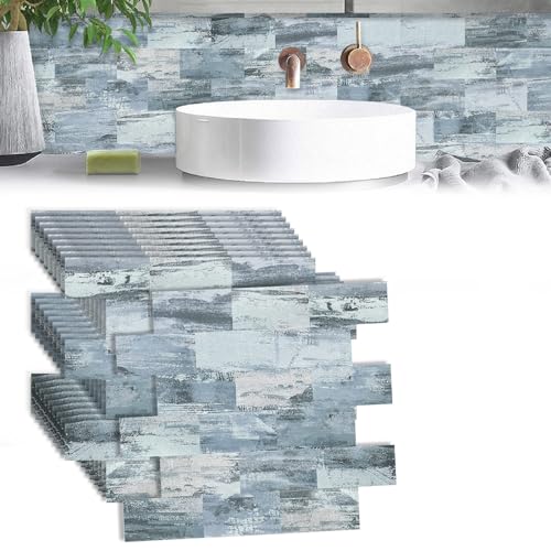 ACXIN PVC Fliesenaufkleber Küchenrückwand PVC Fliesen Selbstklebend Wandfliesen Selbstklebend Klebefliesen für Bad, Küche, Badezimmer, Waschtisch 10 Blatt (34,3 x 29cm, Ozeantarnung) von ACXIN