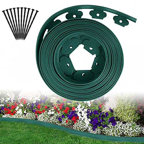 ACXIN Rasenkante Kunstoff 10m, Flexible Beetumrandung Mähkante mit Erdanker, Plastic Gartenzaun Rasenbegrenzung Lawn Border Garten Dekorativ (10m x 5cm, Grün) von ACXIN
