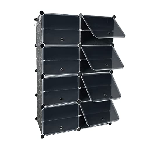 ACXIN Schuhregal 2 x 8 Ebenen DIY Schuhschrank PP-Kunststoff Organizer mit Tür Abnehmbar Schuhregale für Schuhen, Kleidung für Flur Schlafzimmer Eingang (82 x 32 x 124 cm) von ACXIN