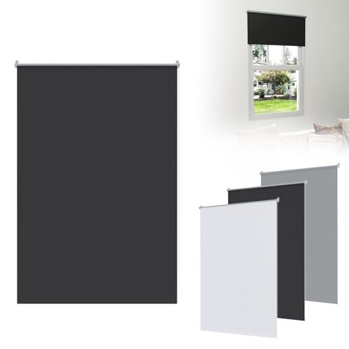 ACXIN Verdunkelungsrollo Klemmfix ohne Bohren 110x210 cm – Thermorollo Fensterrollo, Seitenzugrollo, Rollo für Fenster & Tür, Sichtschutz & Sonnenschutz (Schwarz) von ACXIN