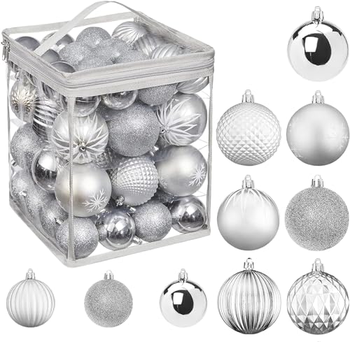 ACXIN Weihnachtskugeln Silver Christbaumkugeln Kunststoff Tannenbaum Kugeln Exquisite Weihnachtsdeko, 50pcs von ACXIN