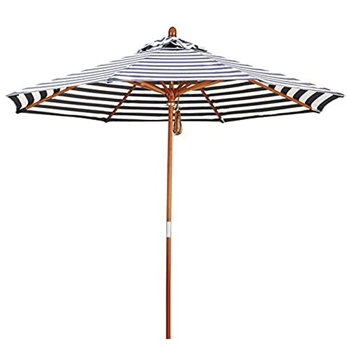 ACXZ 270cm großer Sonnenschirm Outdoor Marktschirm Schwarz-Weiß gestreifter, runder Faltbarer Gartenschirm aus Holz, für Rasen/Pool, 8 Rippen (ohne Sockel) von ACXZ