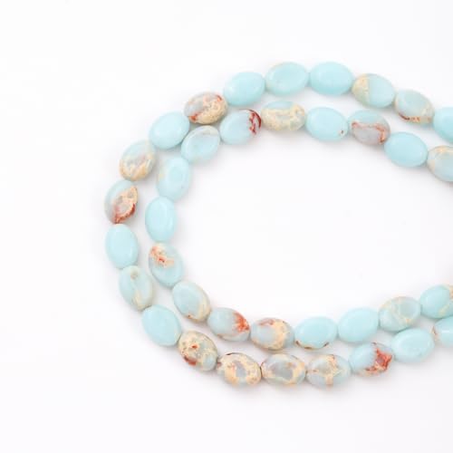 6×8mm Natürlicher Azurit-Kaiserjaspis Edelstein-Perlen Flache Ovale Heilsteine Lose Steine für Schmuck Halsketten Armbänder Ohrringe Basteln von ACYUNLEI
