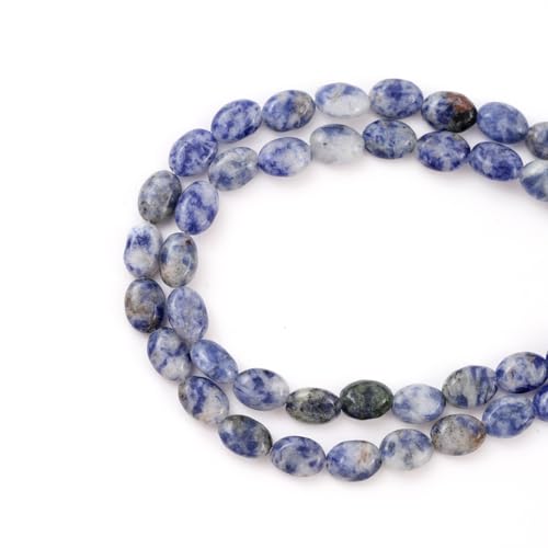 6×8mm Natürlicher Blauer Punkt-Jaspis Edelstein-Perlen Flache Ovale Heilsteine Lose Steine für Schmuck Halsketten Armbänder Ohrringe Basteln von ACYUNLEI