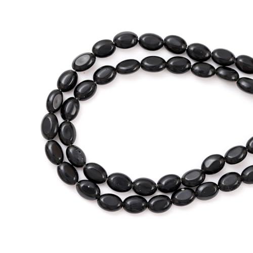 6×8mm Natürlicher Schwarzachat Edelstein-Perlen Flache Ovale Heilsteine Lose Steine für Schmuck Halsketten Armbänder Ohrringe Basteln von ACYUNLEI