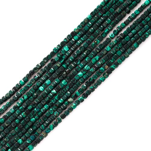 Facettierte natürliche 2-3mm Malachit Würfel Quadrat lose Perlen Edelstein kleine lose Perlen Heilung Kristall Energie Stein für DIY-Schmuck machen 15" von ACYUNLEI