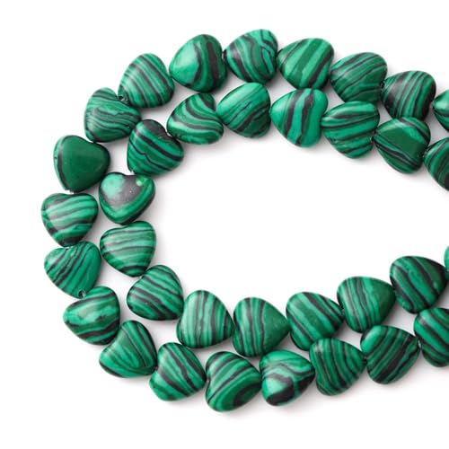 Natürliche herzförmige Malachit Steinperlen 10mm Lose Kristall Heilperlen für DIY Halsketten Armbandherstellung Edelstein Bastelbedarf von ACYUNLEI