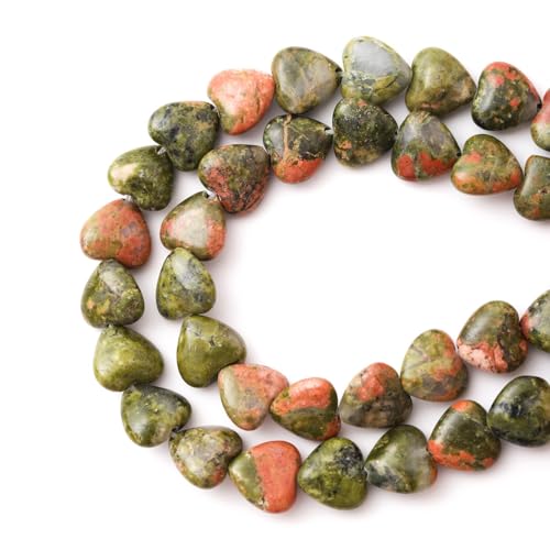 Natürliche herzförmige Unakit Steinperlen 10mm Lose Kristall Heilperlen für DIY Halsketten Armbandherstellung Edelstein Bastelbedarf von ACYUNLEI