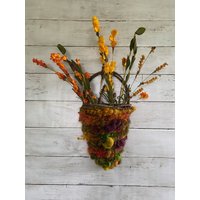 Herbst Blätter Hand Gespunkt Garn Korb, Florale Wandbehang, Blumen Dekor, Garten, Boho Art Yarn, Shabby Chic, Stickerei Art, Wand Dekor von ACharmedLifebyLisa
