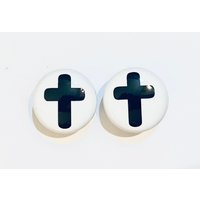 Paar Christliches Kreuz Symbol Kommode Schubladenknöpfe Pulls Weiß Keramik 1, 5" von ACustomFusion