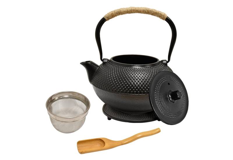 AD.CON Teekanne Gusseisen Teekanne Schwarz 1.4L mit Edelstahl Sieb Japanisch AD.CON, (4-St) von AD.CON