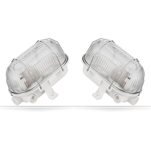 ADAKAT 2er Pack, Kellerlampe Bulkhead E27 IP54, Glasabdeckung, Metallgitter, max. 100W von ADAKAT