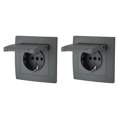 2er Pack, Unterputz Steckdose IP44, Steckklemme, All-in-One, Serie ET-1 anthrazit von ADAKAT