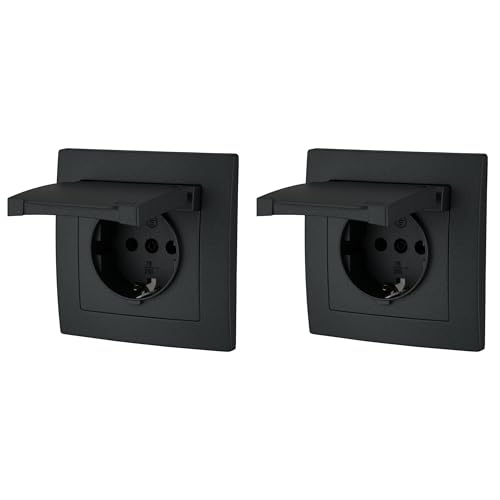 2er Pack, Unterputz Steckdose IP44, Steckklemme, All-in-One, Serie ET-1 schwarz von ADAKAT