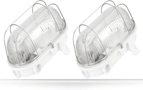 ADAKAT 2er Pack, Kellerlampe Bulkhead E27 IP54, Glasabdeckung, Metallgitter von ADAKAT