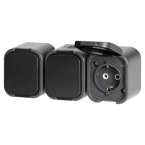 Aufputz Steckdose 3-Fach IP54, Serie SPX grau-schwarz Aufputz Steckdose 3-Fach IP54, Serie SPX grau-schwarz von ADAKAT