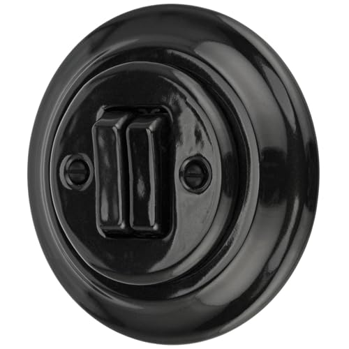 Unterputz Porzellan Retro Doppelschalter, All-in-One, Serie PR1 schwarz von ADAKAT