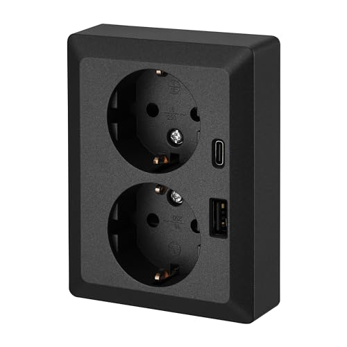 Unterputz Doppel-Steckdose, USB-A, USB-C, All-in-One, Serie C1 anthrazit von ADAKAT