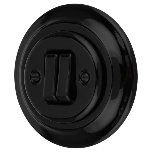Unterputz Porzellan Retro Doppeltaster, Taster 2-Fach, All-in-One, Serie PR1 schwarz von ADAKAT