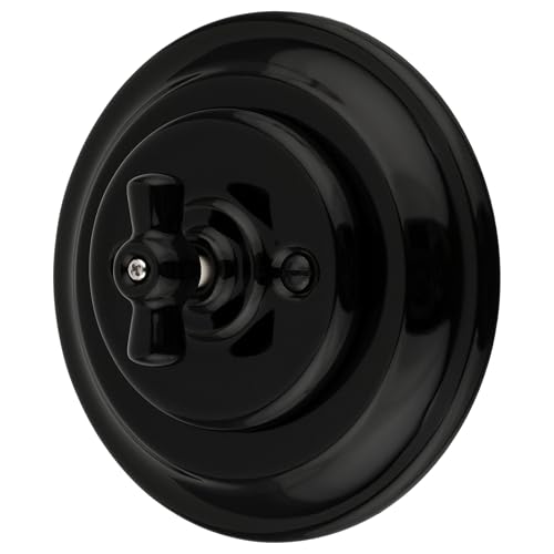 Unterputz Porzellan Retro Rotary Schalter, Wechselschalter, All-in-One, Serie PR1 schwarz von ADAKAT