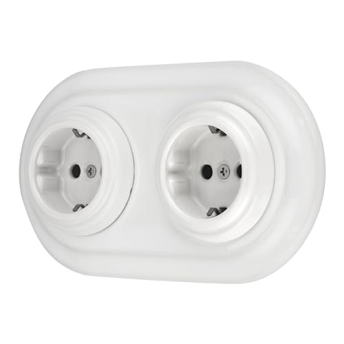 Unterputz Porzellan Retro Steckdose 2-fach, All-in-One, SET Serie PR1 weiß von ADAKAT