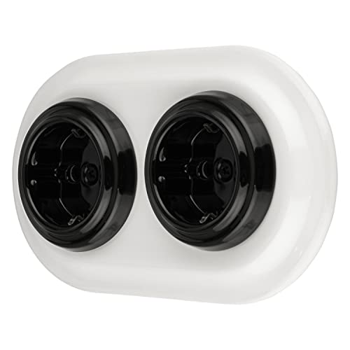 Unterputz Porzellan Retro Steckdose 2-fach, All-in-One, Serie PR1 weiß von ADAKAT