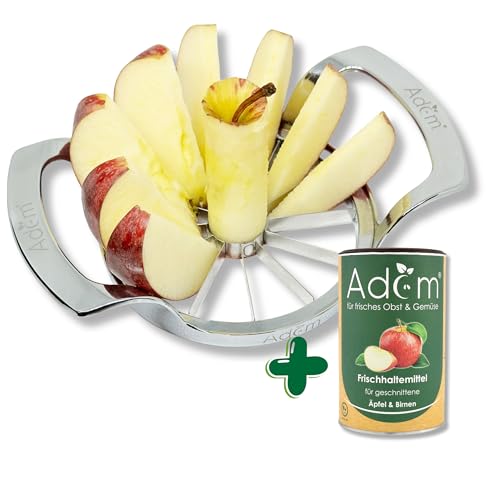 Profi Edelstahl Apfelteiler, Küchenwerkzeug für Obstzubereitung, 12-teiliges Schnittmuster, langlebig, vielseitig und einfach zu reinigen (Adam Apfelschneider + Adam Frischhaltelösung) von Adam