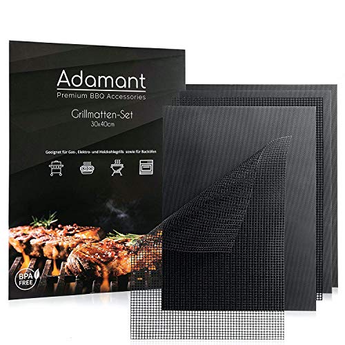 Adamant Grillmatten für Gasgrill [100% PASSEND] - 5er Set - BBQ Backmatte - Grillmatte für Holzkohle - Grillmatte für Elektrogrill - BBQ zubehör - BPA frei und Anti-Haft beschichtet - Grillen mit Spaß von ADAMANT