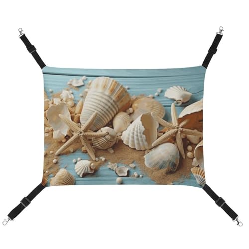 ADASGHBY Haustier-Hängematte, wendbar, Katzen-Hängematte, weich, Strand-Thema, Muscheln, Schlafhängematte für Welpen, Hunde, Schweinchen, Kaninchen, Hamster von ADASGHBY