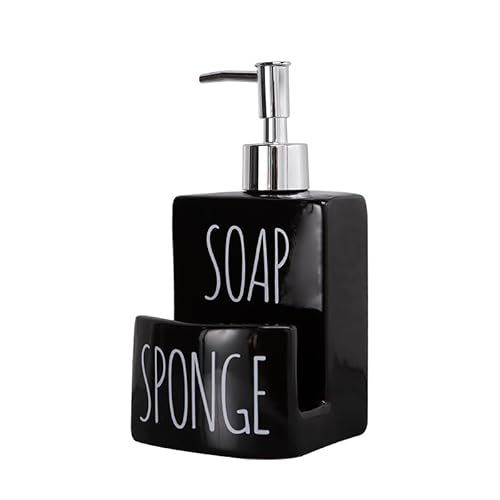 Seifenspender aus Keramik mit Schwammhalter, 2-in-1-Seifenpumpenspender für Spüle, nützliches Küchenhelfer, Schwarz von ADAVAS.Y&G