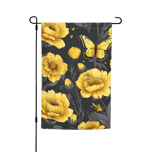 Gelbe Blumen Schmetterlinge Druck 30,5 x 45,7 cm Veranda Ganzjahres Outdoor Flaggen Hofdekoration Terrasse Flagge Innenhof Dekor von ADAhgu