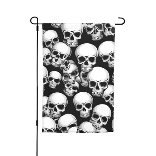 Schwarz-weiße Totenköpfe Muster Druck 30,5 x 45,7 cm Veranda Ganzjahresflaggen Hofdekoration Terrasse Flagge Innenhof Dekor von ADAhgu