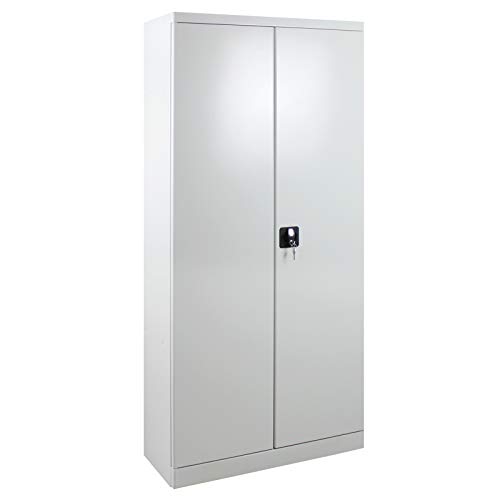 Robuster Voll-Metall Putzmittel Universalschrank 80x37x179 cm, Abschließbar, Weiß, Stahlschrank, Metallschrank, Besenschrank von ADB Betriebseinrichtungen GmbH