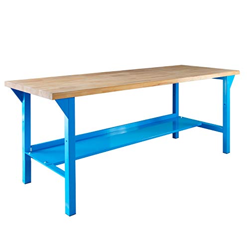 ADB Werkbank Arbeitstisch Werktisch Tisch 150 oder 200 cm Länge 75 cm Höhe Blau mit massiver Buchenplatte, Tischlänge:150 cm von ADB Betriebseinrichtungen GmbH