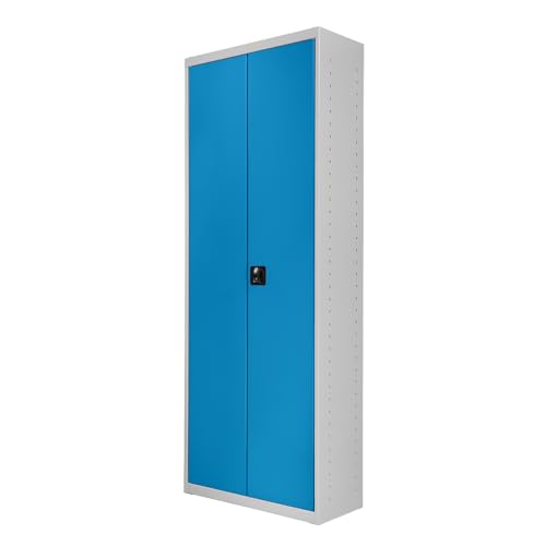 ADB Regalschrank mit Tür, 15 Fachböden + 90 Sichtlagerkästen, RAL 7035/5012, robust & abschließbar, höhenverstellbar - ideal für Werkstatt, Lager, Garage ADB Regalschrank mit Tür, 15 Fachböden + 90 Sichtlagerkästen, RAL 7035/5012, robust & abschließbar, höhenverstellbar - ideal für Werkstatt, Lager, Garage von ADB