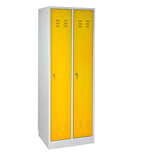 ADB Umkleideschrank, Spind, Garderobenschrank, Kleiderspind, Flügeltüren-Schrank, gelb, 1775x600x500 mm, Metall Spind mit 2 Abteilen, Pulverbeschichtet, verschließbar, Hergestellt in der EU von ADB