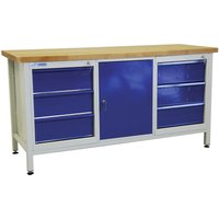 ADB Werkbank Werktisch 1700x600x840 mm mit 1 Tür + 6 Schubladen Arbeitstisch von ADB